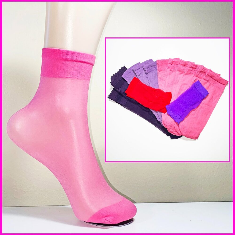 13 PAIRS NEW WOMENS SHEER COLORFUL SOCKS - 7 PUPRLE, 6 PINK, AND 1 RED